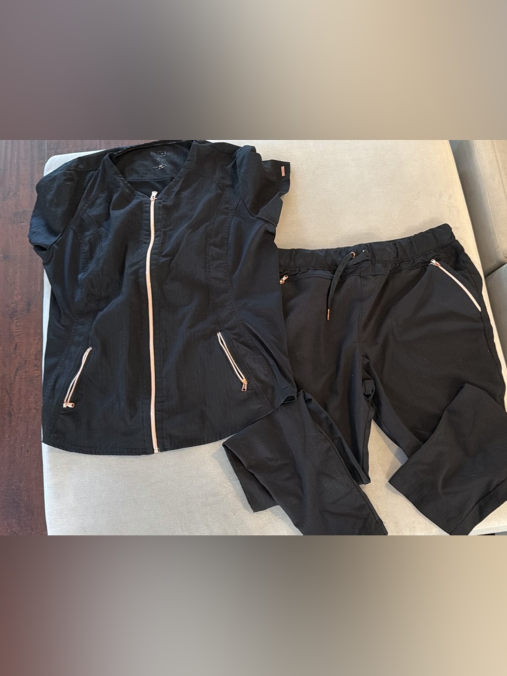 Cherokee Black Scrub Set with Rose Gold Zippers
